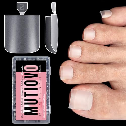 MUTIOVO Fake Toe Nail Tips Press on, Full Cover Sharp Square Soft Gel False Toenail Extension, Clear Pre-applied Tip Primer & Base Coat, Acrylic for French Tip DIY x 15 Sizes 240 pcs