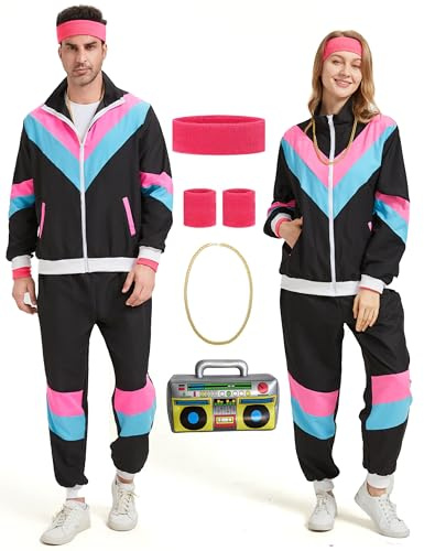 Coseaon Tenue des années 80 et 90 pour homme et femme - Survêtement des années 80 - Veste - Pantalon - Survêtement des années 90 - Costume rétro des années 80 pour adultes - Survêtement des années 80