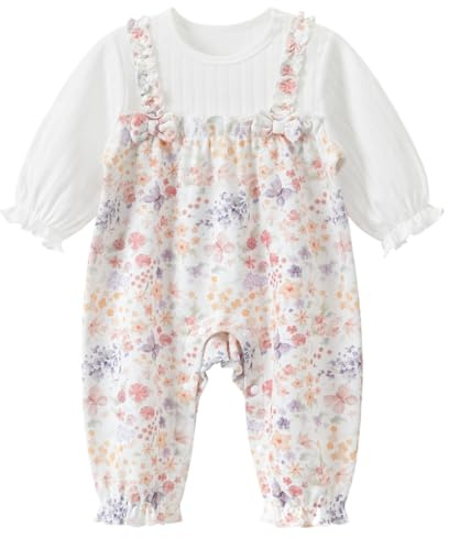 gurcooc Bébé Filles Combinaison Barboteuses Manches Longues à Volants Grenouillères Floral Imprimer Bowknot Onesie Outfit 3-24 Mois