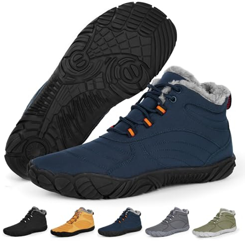RUYI Zapatos descalzos de invierno con forro cálido, zapatos de invierno descalzos para mujer y hombre, impermeables, con suela antideslizante y puntera ancha, W08 Azul, 39 EU