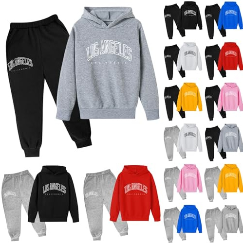 Dasongff Tuta da bambino ragazzo 3-14 anni inverno moda 2 pezzi set ragazza Los Angeles adolescente ragazzo felpa con cappuccio e pantaloni manica lunga economica casual sport jogging