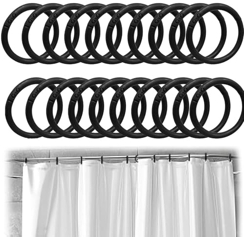 VIDSTW 100 stycken gardinringar innerdiameter 40 mm ringar gardinkrokar öppningsdesign krokar gardinringar gardiner för de flesta duschdraperier (svart)