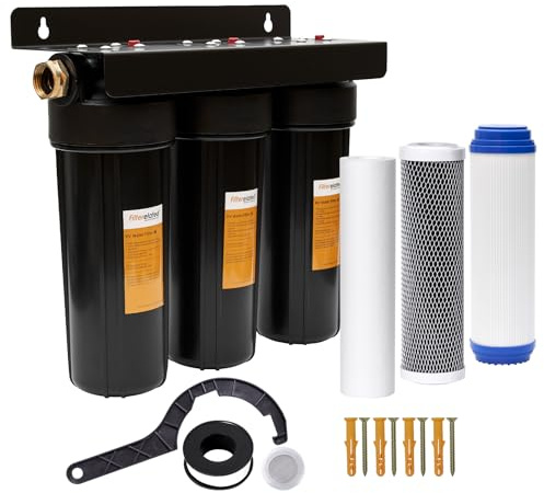 RV Water Filter System,Leak-Free Brass Fittings, Three Filters Included Reduces Sediment,rv Water Filter,Chlorine,Bad Taste and Odors,Suitable for RVs,Boats,Farming & Gardening