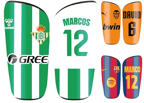 Espinilleras Personalizadas Futbol de tu Equipo Favorito para niños y Adultos con Nombre y Dorsal .Regalos Equipos de Futbol (Betis)