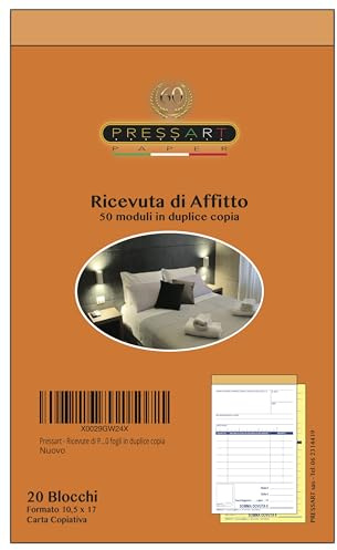 Pressart - Ricevute di Pagamento B&B - 5 Blocchi da 50 fogli in duplice copia (250 ricevute)