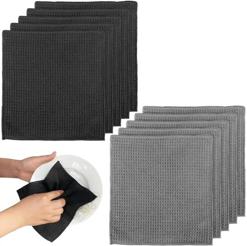 YOUNGSAY 10 Pezzi Panno Microfibra, 20 x 20cm Asciugatura Rapida Panni Microfibra, Senza Pelucchi Canovacci, Riutilizzabili Stracci Microfibra per Casa e Ristorante (2 Colori)