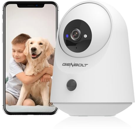 GENBOLT 2K Camera Surveillance WiFi Interieur sans Fil, Pan/Tilt Camera Animaux Interieur 5000maAh, Camera Interieur sans Fil，Détection Humaine PIR, pour De Bébé/Animaux/Sécurité Domestique