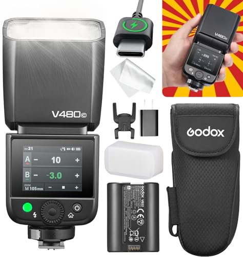 Godox V480 C Camera Flash Speedlite, V480C Touch Screen GODOX Flash, GN50 HSS 1/8000s Sync,Compatible with Canon EOS R RP R5 R6 R5 Mark II 90D R6 Mark II 750D 5D Mark IV M50 M3 6D Mark II