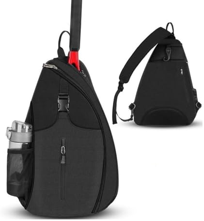 ESSECMBS Tennis Racket Bags for Women and Men Water Resistant Crossbody Sling Bag for Pickleball Badminton Rackets (Black, 33 * 14 * 49CM)