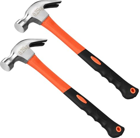 2pcs 8oz Straight Rip Hammer, Fiberglass General Purpose Claw Hammer, with Smooth Face & Non-slip Grip