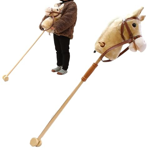 YAOPIU A Bastone,Per Bambini Piccoli Cavallo Di Peluche Con Bastone E Ruote In Legno - Per Gioco Di Ruolo In Casa Giardino Asilo Compleanno