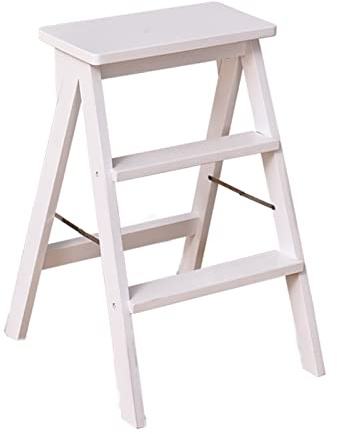 Tabouret d'escalade d'intérieur pliable à 3 niveaux – Escabeau portable en bois antidérapant – Chaise d'escalier compacte élégante blanche pour les petits espaces