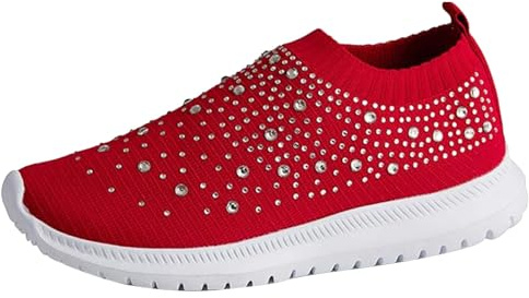 Lätta löparskor, dam, ventilerande sneakers med strass, sneakers, fritidsskor – bekväma utan skosnören, löpskor, sportskor, halkfria, fashionabla sommarskor, joggingskor