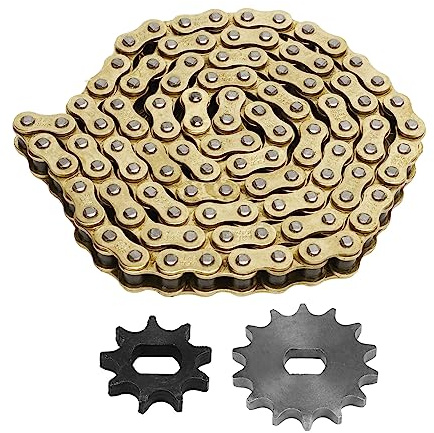 Kit de piñón de cadena 428, cadena de transmisión dorada de aleación de aluminio de 106 eslabones con juego de piñones 9T 14T para motocicleta y bicicleta