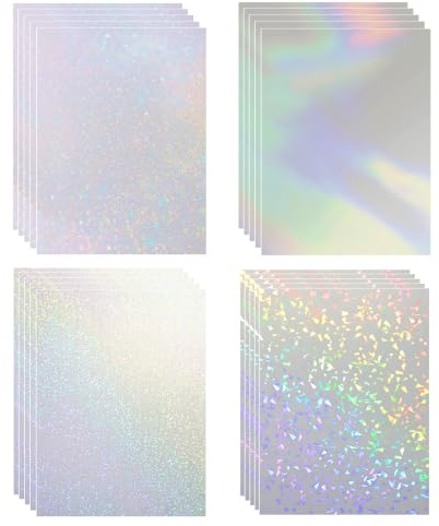 LURVOUS 20 Hojas A4 Papel Adhesivo Holográfico, Película de Laminación en Frío Impermeable, Vinilo Transparente Autoadhesivo para Fotos Scrapbooking Manualidades y Decoración, 4 Estilos (Transparent)