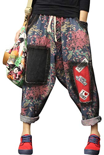Youlee Femmes Taille élastique Sarouel Coton Jeans