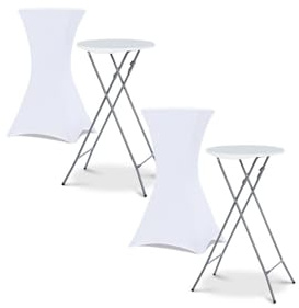 IDMarket - Lot de 2 Tables Hautes Pliantes 105 CM et 2 Housses Blanches