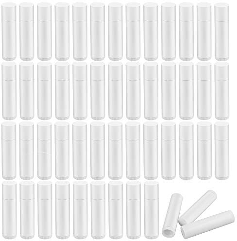 Dadabig 50 Stück Leer Lippenstift, Leer Kunststoff Lippenbalsam Tube Behälter Hülsen mit Kappe Lippenpflegestifte zum Selbstbefüllen für selbstgemachten Lippenbalm DIY (Weiß)