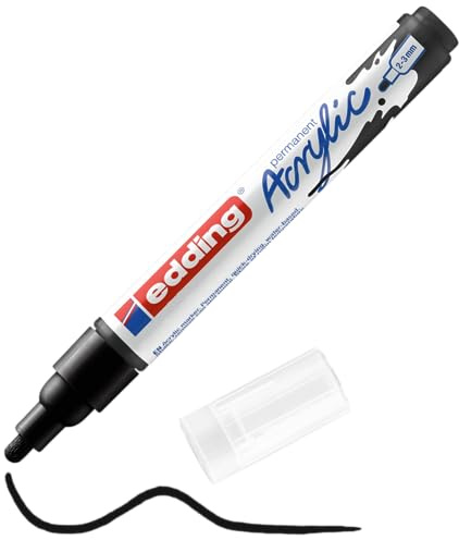 edding 5100 marcador acrílico de trazo medio - negro - 1 rotulador acrílico resistente al agua - punta redonda 2-3 mm - pintura acrílica para lienzo, papel kraft, madera y piedra