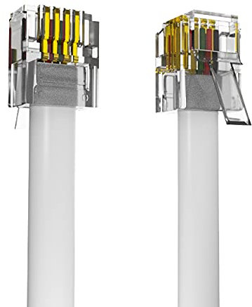 ASNQ High Speed Broadband RJ11 Cable for Landline Telephone, Router, Modem - 2m with OFC Wires and PVC Cover - Internet DSL Cable - Flat White