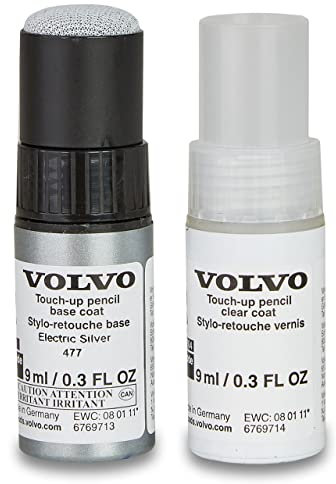 Volvo Original 477 Electric Silver Metallic Lackstift Set - 9ml Basislack, 9ml Klarlack - Lackreparatur Set Ausbesserungslack Silber 31266568