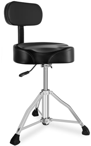 EASTROCK Drum Throne with Backrest Airlift Drum Chair Motorcycle Style Height Adjustable Heavy Duty Saddle Drum Seat with Backrest, Drum Stools with Back Rest for Drummer Adults（Motorcycle Black）