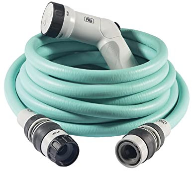 FITT IKON 10 m - Manguera de Agua de Jardín, Extensible, Compacta, Ligera y Lista para usar, con Pistola Multichorro, Aguamarina