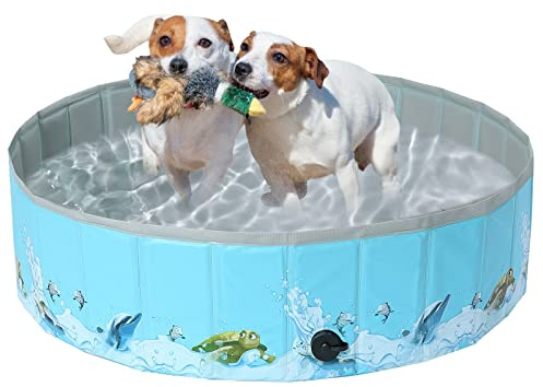 COMSLE Piscina Pieghtvole per Cani Grandi, Antiscivolo Piscinetta per Cani Bambini Stabile Portatile, Resistente Piscina Cane in PVC 80cm / 120cm/ 160cm, Oceano