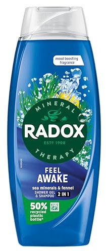 Radox Mineral Therapy Feel Awake 2-in-1 Body Wash & Shampoo Shower Gel with a sea mineral & fennel fragrance for a refreshing experience 450 ml