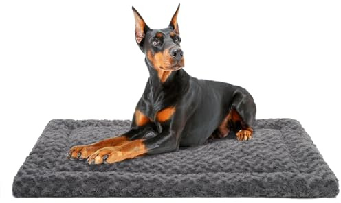 Washable Dog Bed Mat Dog Crate Pad Soft Fluffy Pet Kennel Beds Dog Sleeping Mattress for Large Jumbo Medium Small Dogs, 47 x 29 Inch, Grey