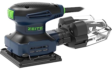 ZEITE 2.4 Amp 1/4 Sheet Sander with 12Pcs Sandpapers, Electric Palm Sander for Woodworking, 10 Ft Cord, 14000 OPM, Vacuum Attachment, Cyclonic Dust Box for Wood Polishing Sanding