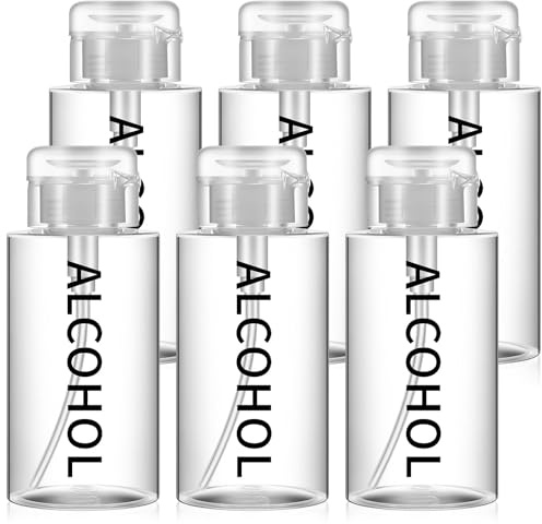 Layhit 10 oz Alcohol Pump Dispenser Bottle Alcohol Dispenser Push Down Liquid Dispenser Clear Empty Pumping Bottle Refillable Cosmetic Container for Personal, Salon, Nail Care, Hospital Use(6 Pcs)