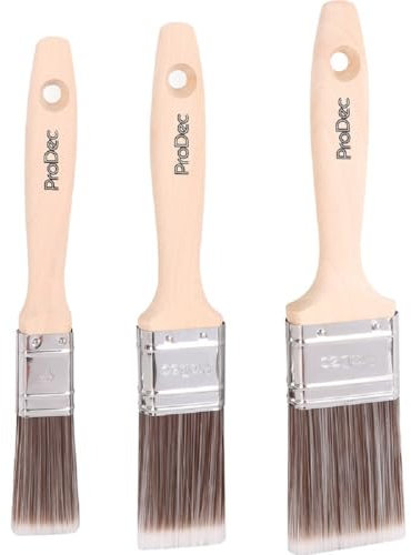 ProDec 3 Piece Premier Trade Professional Synthetic Brush Set Ideal for Painting Skirting Board, Architrave and Other Curved or Moulded Surfaces, Contains 1, 1.5, 2 inch Brushes