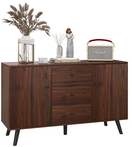 HOMCOM Credenza Moderna per Soggiorno, Sala da Pranzo e Ingresso in Legno e Truciolato, Mobile Contenitore con 2 Armadietti e 3 Cassetti, 127x40x76 cm, Marrone e Nero