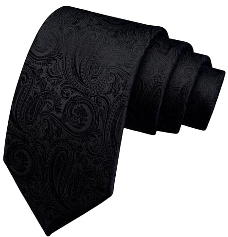 GUSLESON Black Tie for Men Formal Paisley Wedding Solid Silk Necktie (1020-09)