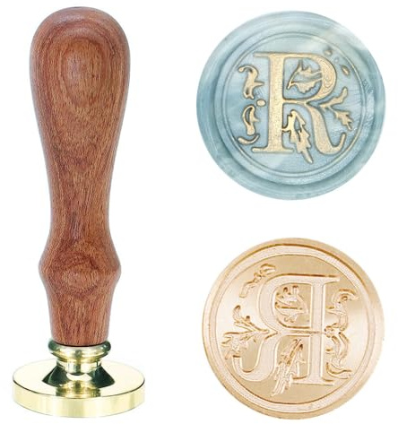 Poemluve sigillstämpel med bokstäver A-Z 25mm vintage vax sigillstämpel set med trähandtag för presenter, förpackning, hälsningskort, inbjudningar, gör-det-själv (bokstav R)