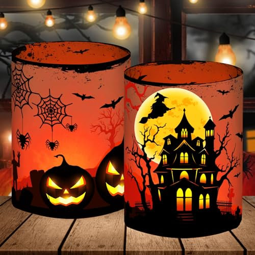 12 lanterne da tavolo per Halloween, decorazione da tavolo, zucca, pipipistrello, strega, ragnatela, pietra tombale, decorazione per interni, spaventosa, decorazione di Halloween per bambini, set per