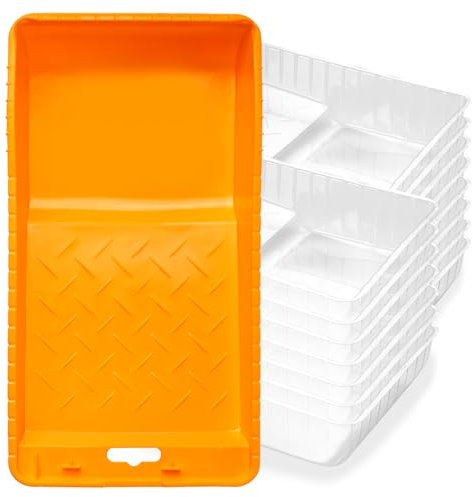 Mister Rui Bandeja de pintura, bandeja de pintura de plástico de 4 pulgadas con 15 piezas de revestimiento de color para sartén, bandeja de color desechable, bandeja de rodillo de color,