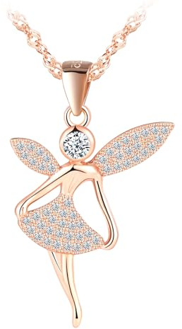 MOOFUN Collier avec pendentif ange pour fille et femme en argent 925 avec zircon - Belle et élégante - Chaîne de fée pour petite amie, maman, danseuse, bijou d'anniversaire