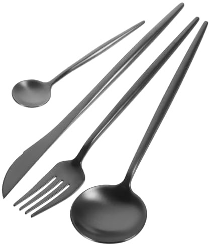 PRETYZOOM Set di Utensili Portatili Posate Riutilizzabili in Acciaio Inossidabile 6 Pezzi Utensili da Portata per Feste Forchette Nere Metallo