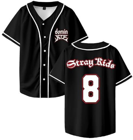 Stray Kids SKZ Dominate 8 Logo Baseball Jersey Kortärmad skjorta med knappar kvinnor män streetwear t-shirt