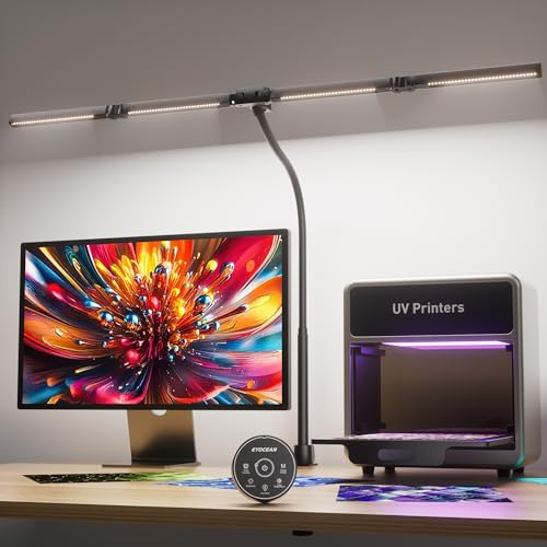 EYOCEAN, lampada da scrivania a 4 sorgenti luminose, 24 W, 100 cm, luce diurna con telecomando, lampada per display dimmerabile, lampada da scrivania a collo di cigno, lampada per ord
