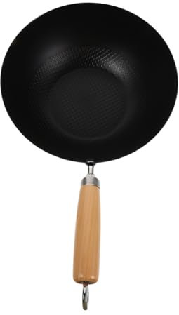 HEALEEP Small Wrought Iron Wok Pan for Gas Stove for Everyday Cooking and Stir-fry Kitchen Cookware