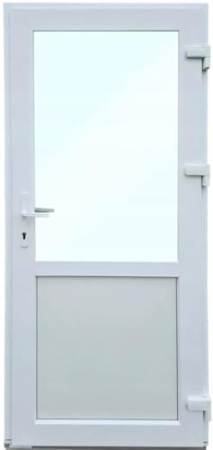 Porta d'ingresso in plastica, 90 x 200 cm, DIN destra, porta d'ingresso secondaria con vetri di sicurezza, set completo per porta di negozio, garage, casa, porta d'ingresso con serratura a 4 punti e