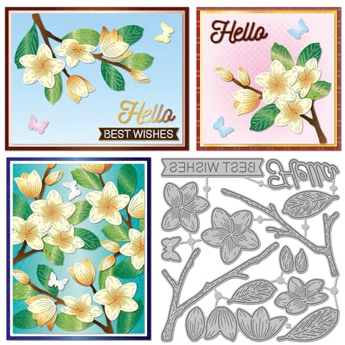 GLOBLELAND Frangipani Flower Cutting Dies Leaves Branch Metal Die Cuts Floral Greeting Cutting Embossing Templates for Scrapbooking Crafts Paper Cards Making