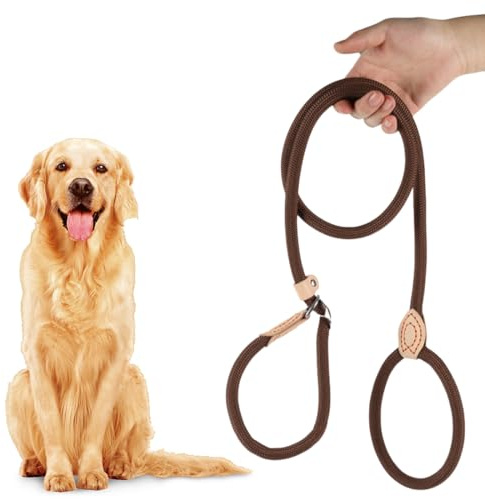 JYNVO Guinzaglio da Retriever da 180 cm per cani di taglia grande e piccola, guinzaglio per cani con fermo di trazione, collare con guinzaglio integrato, per addestramento cani Regolabile, marrone