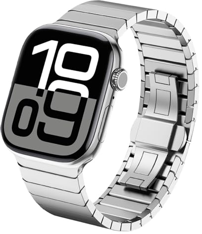 Kompatibel med Apple Watch Ultra 2 49 mm armband, rostfritt stål länkarmband, ersättningsarmband lämpligt för Apple Watch 49 mm 46 mm 45 mm 44 mm 42 mm (serie 3 2 1) iWatch Serie 10 9 8 7 6 5 4 3 2 1