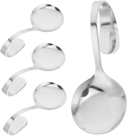 LALADEFIEE 4 pezzi Cucchiai Antipasto in Acciaio Inossidabile con Manico Curvo Cucchiai Delicati per Insalata e Dessert per Buffet Ristoranti e Eventi Speciali