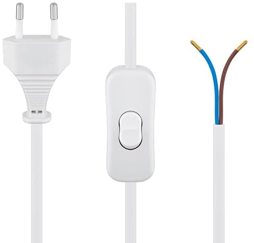 CABLEPELADO Cavo di alimentazione con interruttore ON/OFF tipo C CEE7 | Spina bipolare | Sezione 0,75 mm² | HO3VVH2-F | Adatto per prese, alimentatori, portalampada | Bianco | 1,50 metri.