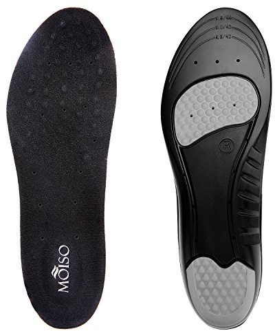MOISO Plantillas ortopédicas con soporte de arco, cojín de talón y masaje de gel en el antepié para aliviar el dolor de pie y la fascitis plantar